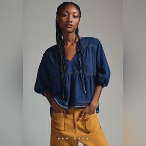 Anthropologie Pilcro chambray peasant blouse size XS